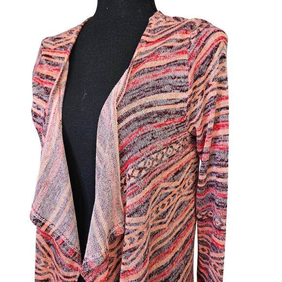 Its Our Time Peach Pink Duster Cardigan Size Large Draped Front Aztec Print - Picture 3 of 6